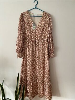Summer Midi Dress with Red Floral Print